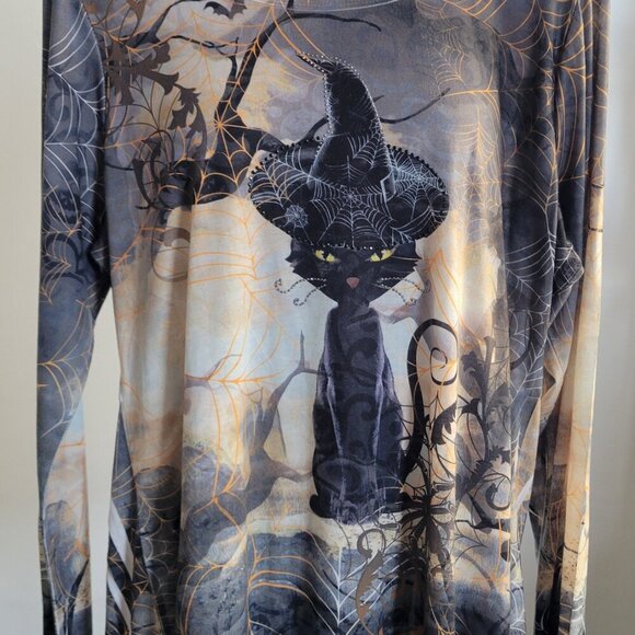 One World Top Witchy Gothic Cat High Low Hem Halloween Top (Size: XL) - Picture 3 of 15